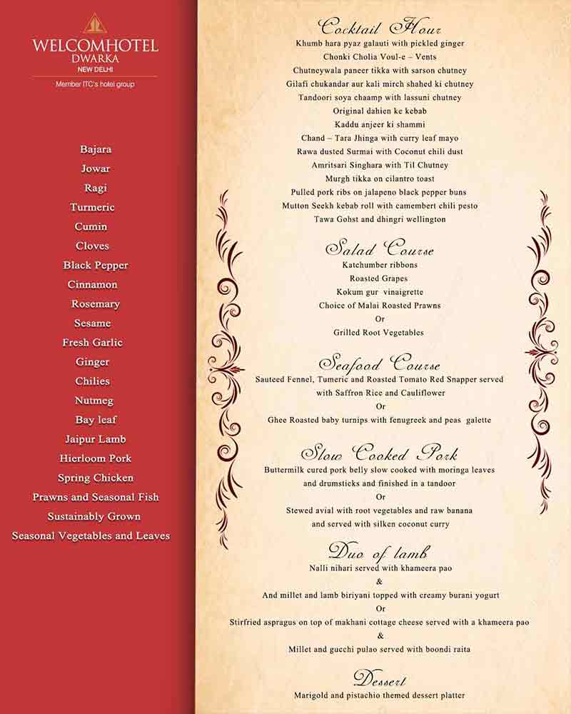 A Detailed menu for WelcomHotel